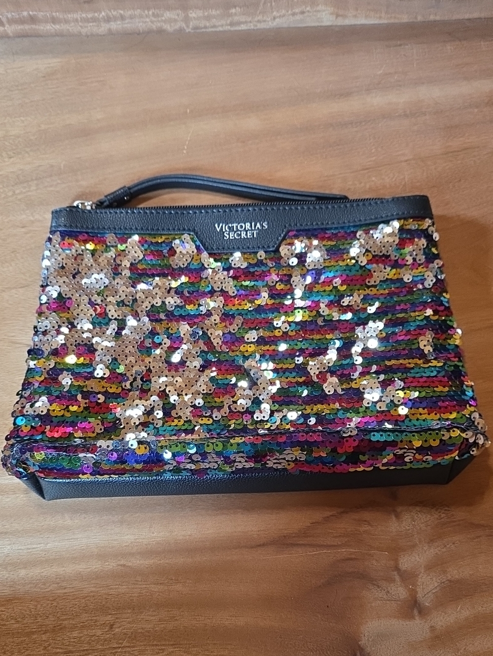 Victoria's Secret Multicolor Sequin Wristlet Clutch Pouch EUC